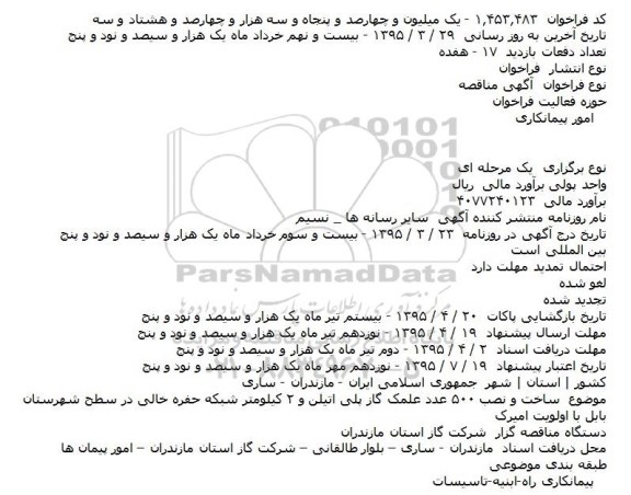 مناقصه ساخت و نصب ۵۰۰ عدد علمک گاز پلی اتیلن و ...