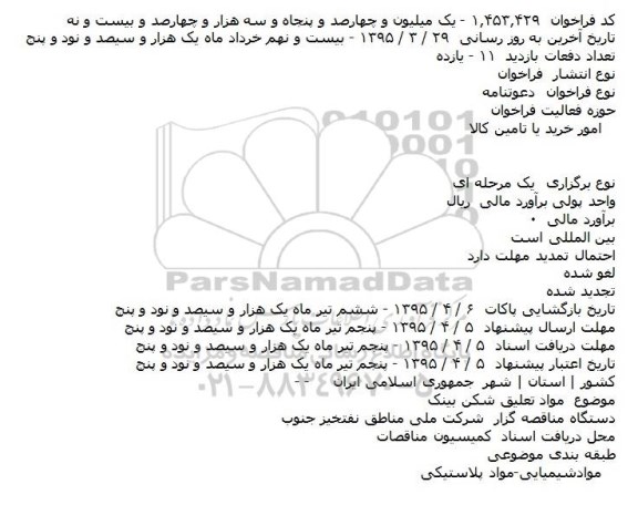 مناقصه مواد تعلیق شکن بینک