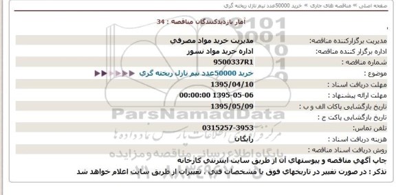 مناقصه, مناقصه خرید 50000 عدد نیم نازل ریخته گری