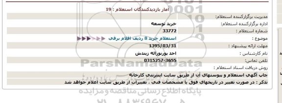 استعلام خرید 8 ردیف اقلام برقی