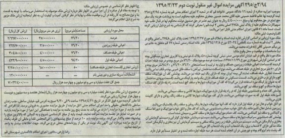 مزایده,مزایده ملک با عرصه 76.20متر اموال غیرمنقول نوبت دوم 