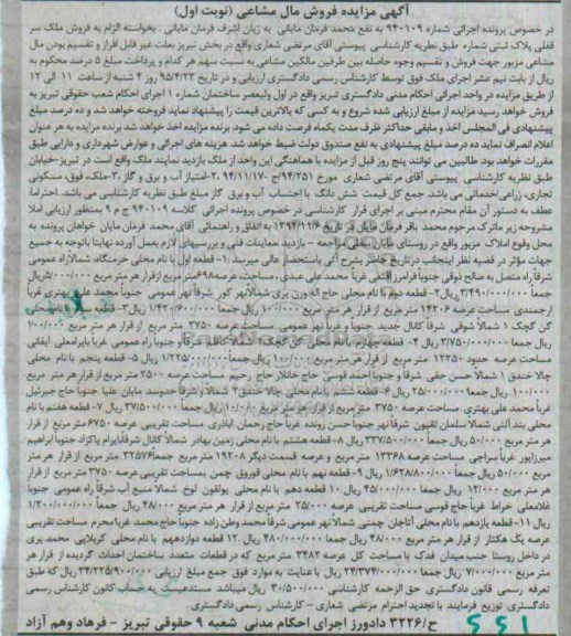 مزایده,مزایده ملک سرقفلی پلاک ثبتی 