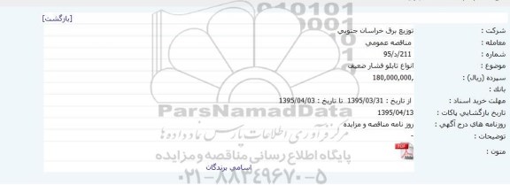 مناقصه عمومی , مناقصه عمومی انواع تابلو فشار ضعیف