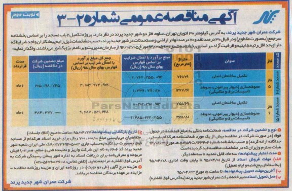 آگهی مناقصه عمومی , مناقصه پروژه تکمیل 2 باب مسجد