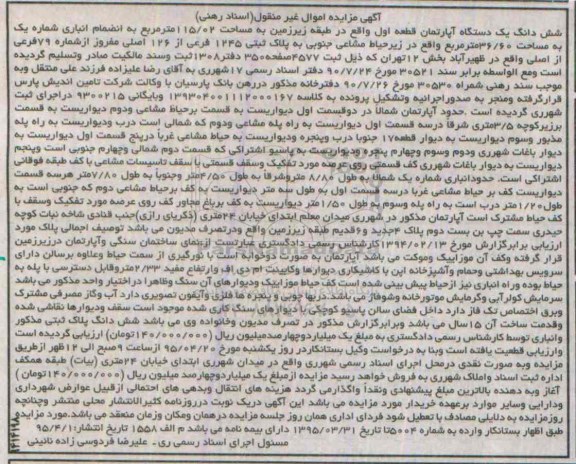 مزایده,مزایده ششدانگ اپارتمان قطعه اول طبقه زیرزمین 115.02متر