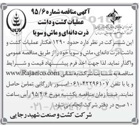 مناقصه ,  مناقصه عملیات کشت و داشت ذرت دانه ای 