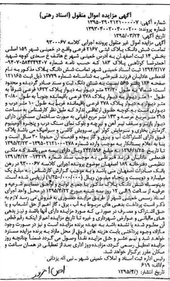 مزایده,مزایده تمامت ششدانگ پلاک ثبتی بخش چهارده