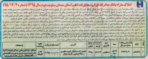 مزایده,مزایده یک رقبه ملک کاربری مسکونی دارای سند نوبت دوم