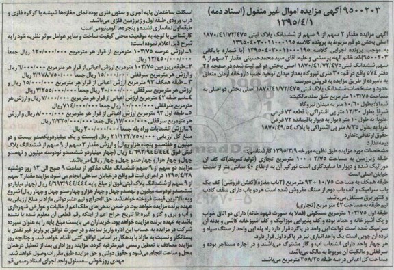 مزایده,مزایده مقدار دو سهم از نه سهم از ششدانگ پلاک ثبتی