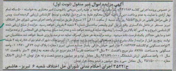 مزایده,مزایده ملک مغازه با مساحت تقریبا نوزده متر نوبت اول