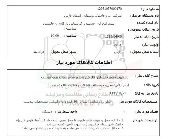 استعلام , استعلام تابلو برق سافت استارتر 30 کیلووات
