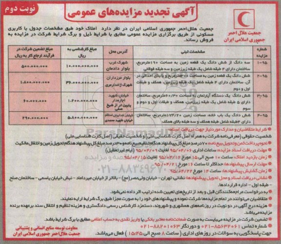 مزایده,مزایده فروش املاک شامل زمین و اپارتمان نوبت دوم 