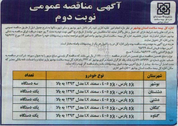 آگهی مناقصه عمومی،آگهی مناقصه عمومی انجام امور نقلیه اداری نوبت دوم 