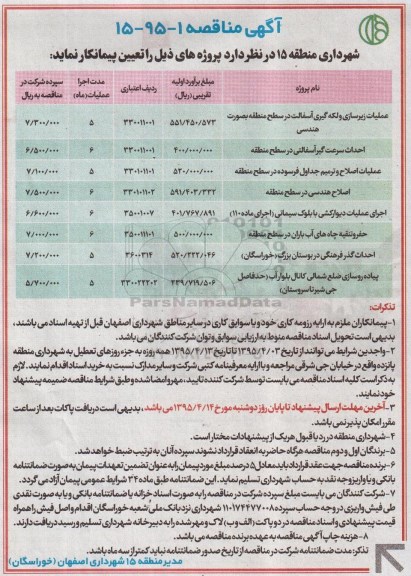 مناقصه , مناقصه علمیات زیرسازی و لکه گیری آسفالت در سطح منطقه به صورت هندسی