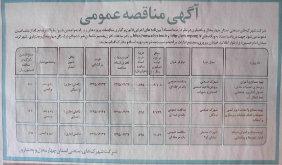 آگهی مناقصه عمومی یک مرحله ای,  تهیه مصالخ و اجرای زیرسازی , عملیات خاکی ....