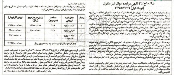 مزایده,مزایده ملک مشاع بخش یک ثبت قم مساحت 108متر نوبت اول