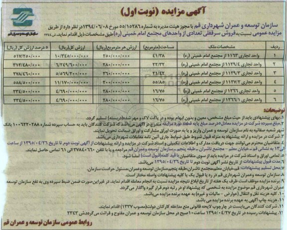 مزایده,مزایده فروش سرقفلی تعدادی از واحدهای مجتمع امام خمینی 