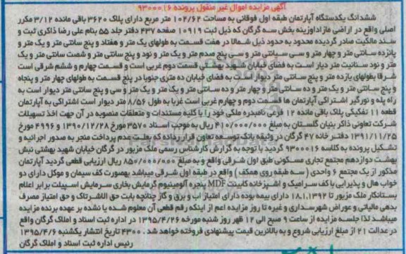 مزایده,مزایده ششدانگ اپارتمان طبقه اول فوقانی 