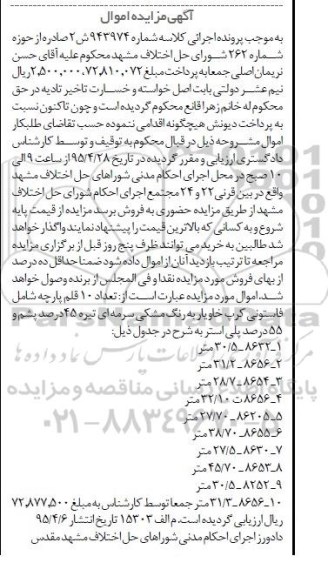 آگهی مزایده, مزایده فروش  تعداد 10 قلم پارچه شامل فاستونی کرپ خاویار 