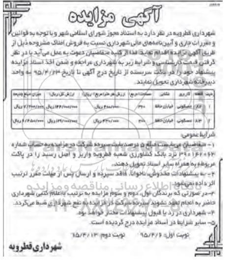 مزایده,مزایده فروش دو قطعه ملک مسکونی