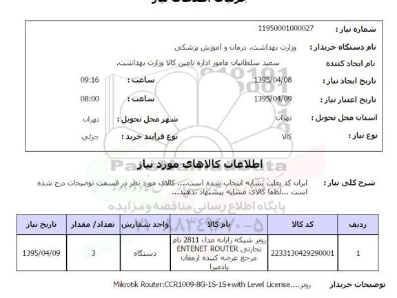 استعلام, استعلام روتر شبکه رایانه مدل 2811 