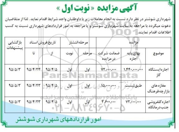 آگهی مزایده ،آگهی مزایده اجاره ایستگاه گاز
