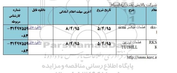 استعلام,استعلام قطعات میکسر و قطعات توربین