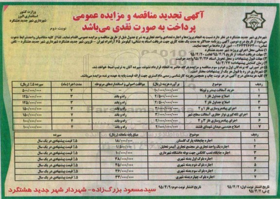 آگهی تجدید مناقصه و مزایده عمومی, تجدید مناقصه خرید آسفالت بیندر و توپکا ....نوبت دوم 