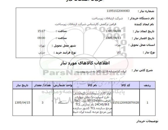 استعلام , استعلام کولر گازی سرمایشی گرمایش