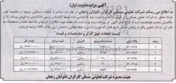 مزایده,مزایده فروش تعدادی از قطعات مسکونی