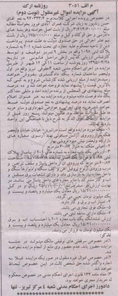 مزایده,مزایده مغازه بخش نه تبریز کلاسه 940343.4 نوبت دوم