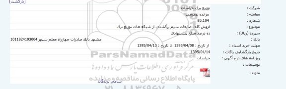 مزایده  , مزایده فروش کلی ضایعات سیم برگشتی از شبکه های توزیع برق
