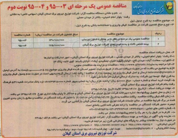 مناقصه عمومی یک مرحله ای , مناقصه نظارت بر عملکرد کنتور نویسان ... نوبت دوم