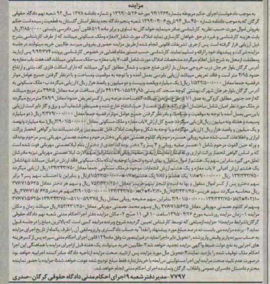 مزایده,مزایده املاک شامل هفت باب مغازه و ملک مسکونی