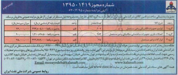 آگهی مزایده , مزایده فروش لوازم و تجهیزات الکترونیکی و غیره مستعمل ... نوبت دوم