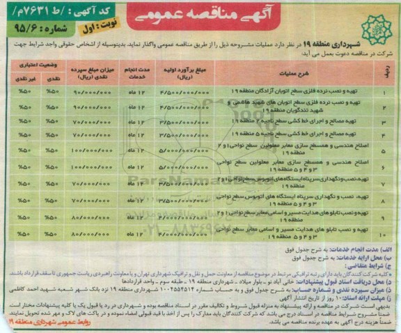 آگهی مناقصه عمومی, مناقصه تهیه و نصب نرده فلزی سطح اتوبان آزادگان منطقه 19....