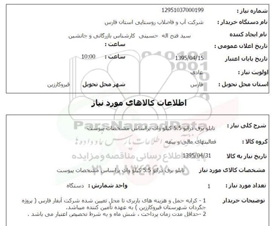 استعلام , استعلام تابلو برق درایو 5.5 کیلو وات