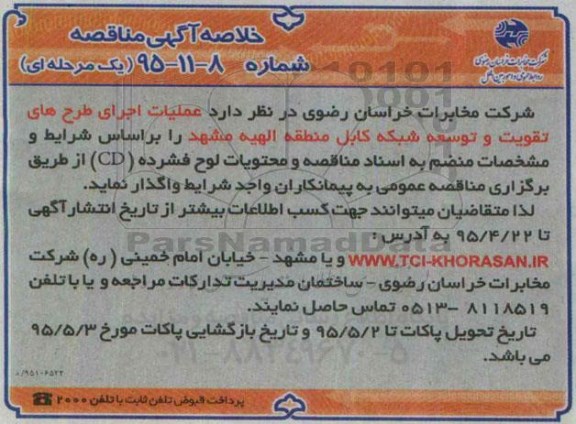 مناقصه عملیات اجرایی طرحهای تقویت و  ...