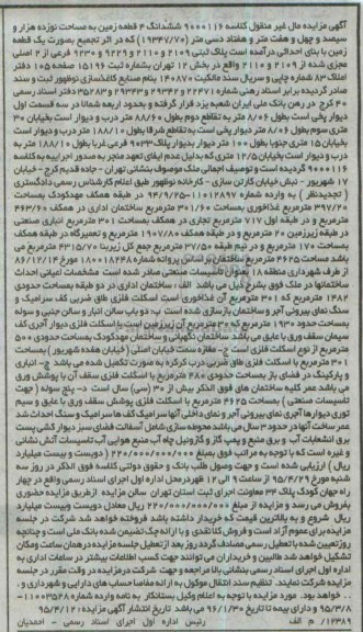مزایده,مزایده ششدانگ 4 قطعه زمین در اثر تجمیع به صورت یک قطعه