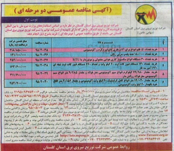 آگهی مناقصه عمومی دو مرحله ای , مناقصه خرید تعداد 51 قلم انواع یراق آلات فلزی گالوانیزه گرم و آلومینیومی....