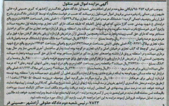 مزایده,مزایده 4 قطعه ملک به موجب اجراییه 950353 بایگانی