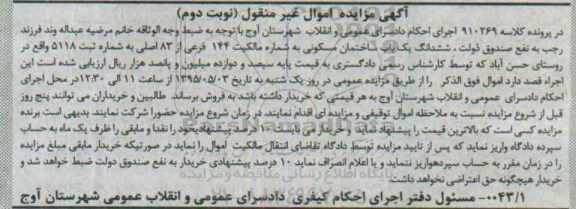 مزایده,مزایده ششدانگ ساختمان مسکونی روستای حسن آباد