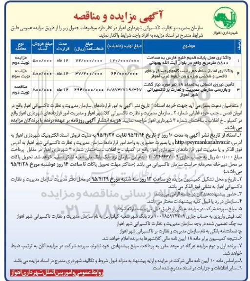 آگهی مناقصه , مناقصه تامین نیروی انسانی به تعداد 19 نفر مورد نیاز گشت و بازرسی نوبت دوم