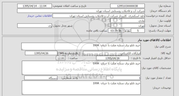 استعلام, استعلام خرید تابلو برق ستاره مثلث