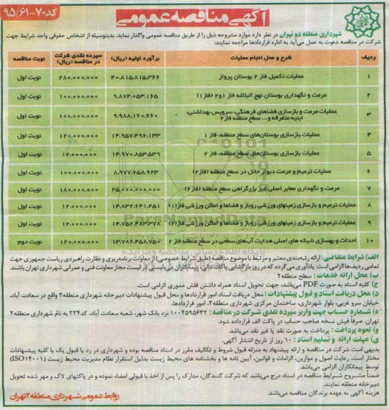 مناقصه , مناقصه عملیات تکمیل فاز 2 بوستان پرواز....