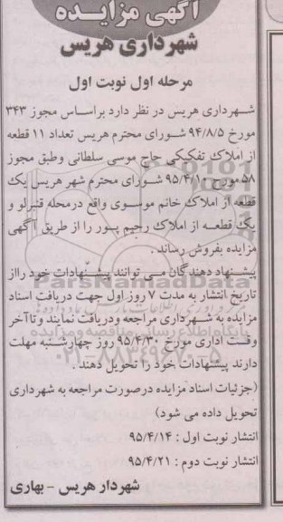مزایده,مزایده فروش تعداد 11 قطعه از املاک تفکیکی 
