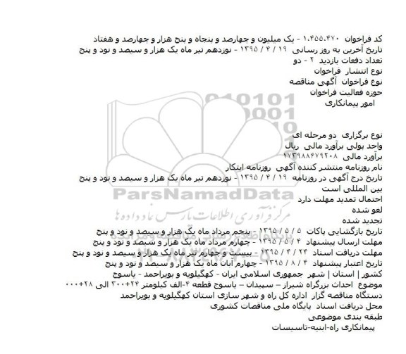مناقصه احداث بزرگراه شیراز – سپیدان 