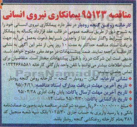 مناقصه, مناقصه پیمانکاری نیروی انسانی 