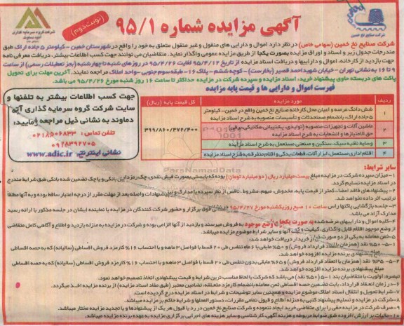 مزایده, مزایده شش دانگ عرصه و اعیان محل کارخانه صنایع نخ خمین.... - نوبت دوم