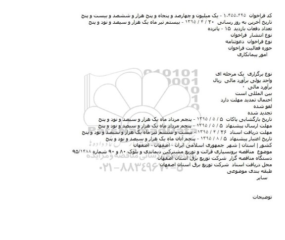 مناقصه برونسپاری قرائت و توزیع مشترکین دیماندی
